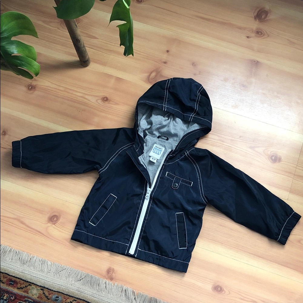 Navy Hooded Zip-Up Jacket with Gray Lining